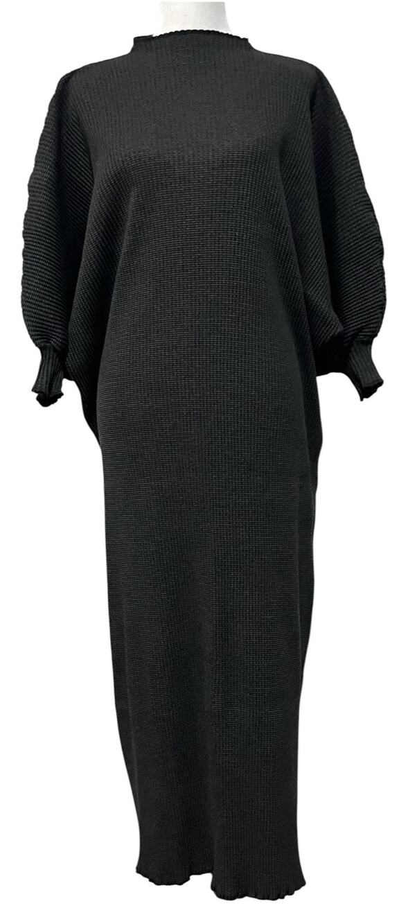 Vintage Michelle St. John Black Ribbed Long Dress Cotton Dolman Sleeve One Size